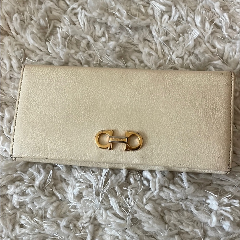 Salvatore Ferragamo Cream Wallet with Gold-Tone Hardware